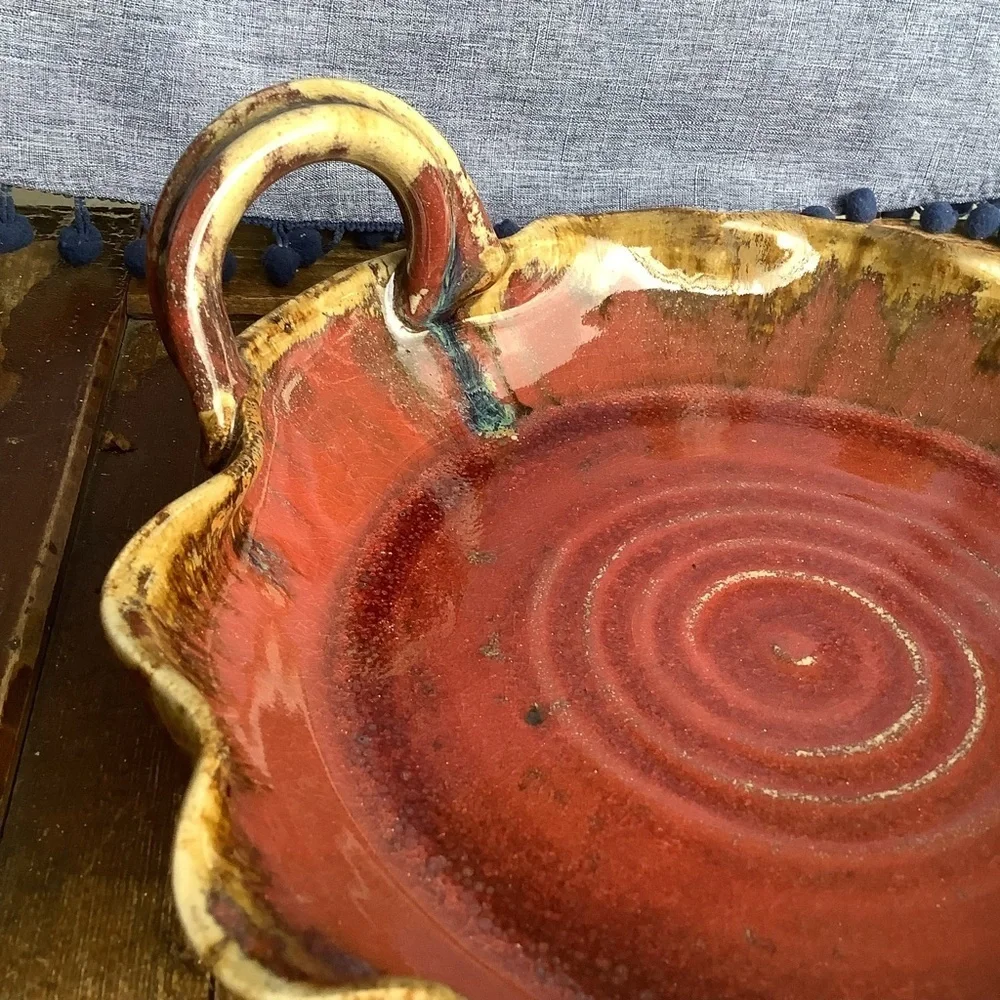 Pigeon River Pottery Handled Pie Plate Baking Dish